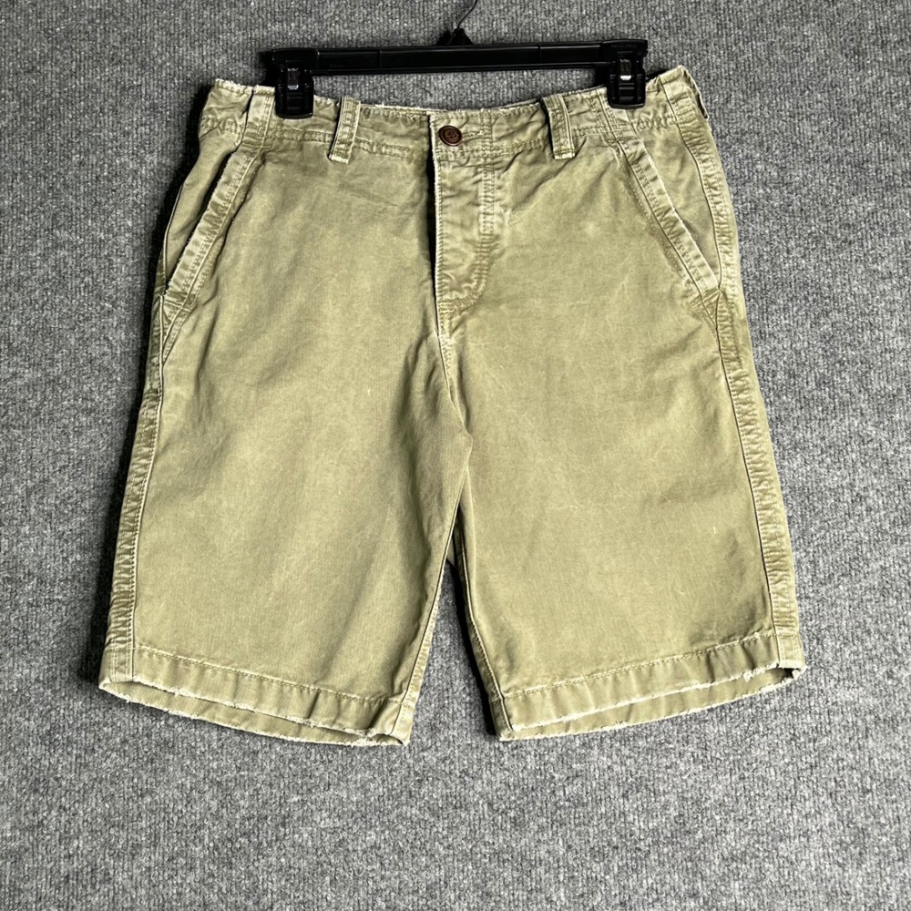 Abercrombie & Fitch Mens Chino Shorts Olive Green Distressed Size 30 Classic Fit
